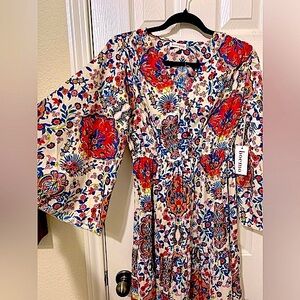 Anthropologie Floral Maxi Dress - Red, Blue, Cream